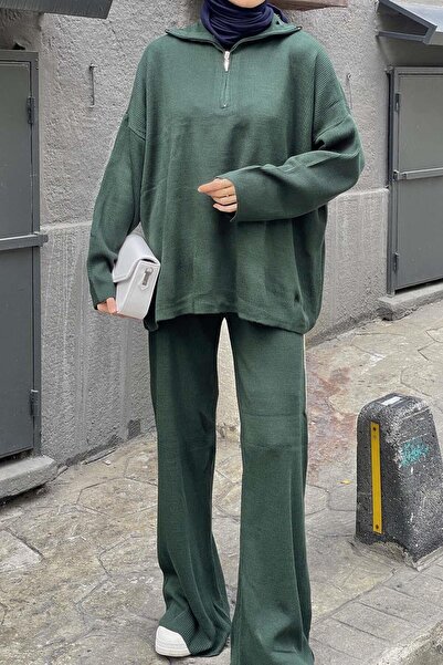 lamelif Thessaloniki Trousers Hijab Set Emerald Green