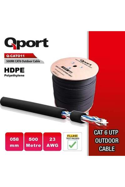Qport Cat6 Utp 23Awg Black 500m Outdoor Reel Cable Q-Cato11