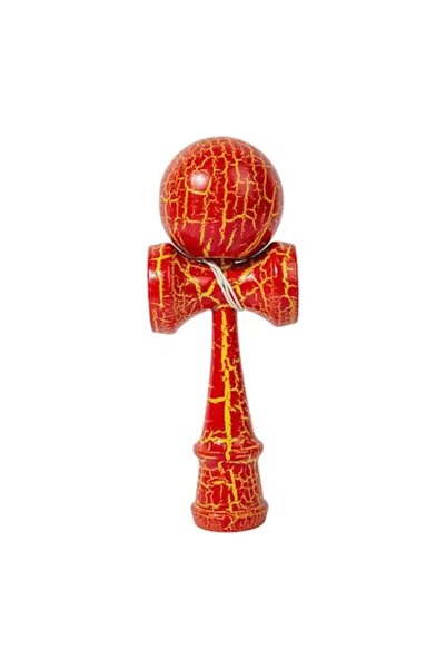Kendama Wooden Japanese Toy with Red and Yellow Crackle Ball