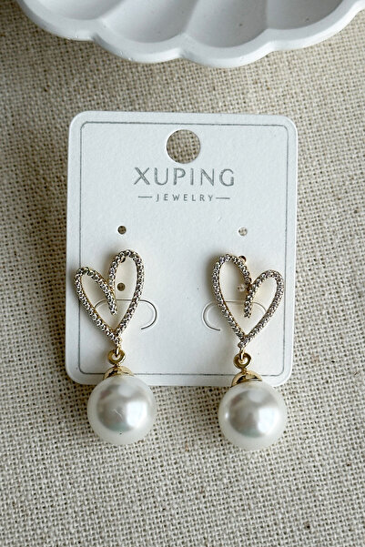 Modacaprea Xuping 14K Kalpli İncili Taşlı Kadın Küpe Kararmaz Kadın Takı Xuping Küpe