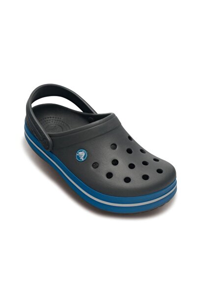 Crocs Dunkelgraue Unisex-Hausschuhe mit Crocband-Kante und blauen und weißen Streifen