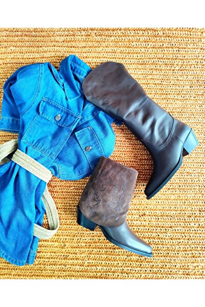 Of&Off KADIN HAKİKİ DERİ UZUN-KISA DETAYLI ÇİZME