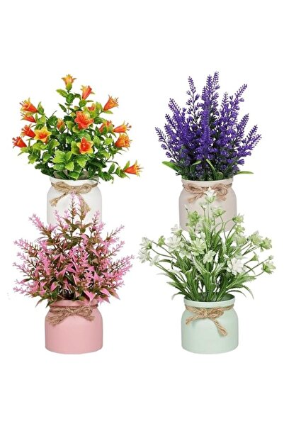Generic Tazweeq 4 Pcs Artificial Pot Flowers Small Fake Plants with Pot Mini ...