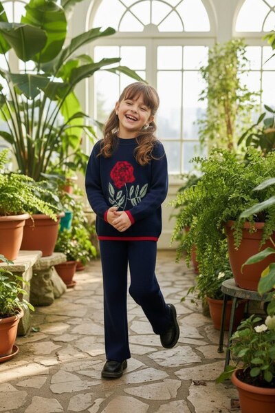 HÇ Hülya Çelik KİDSWEAR 2018 Girl's Knitwear Set with Trousers