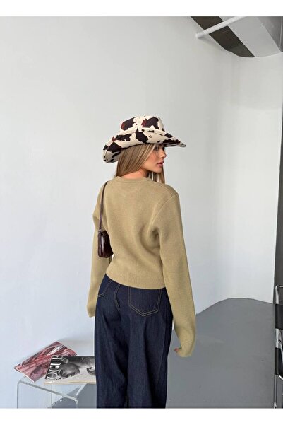 hiraz fashion Women's Khaki Green Heart Button Soft Textured Cardigan