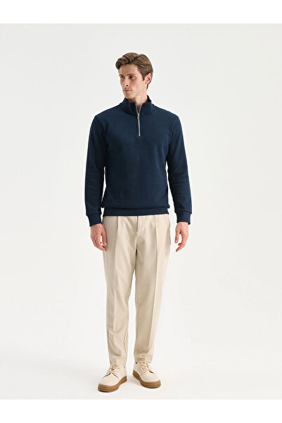 LC Waikiki Hanorac pentru bărbați, albastru bleumarin, cu fermoar, cu guler în picioare și mâneci lungi