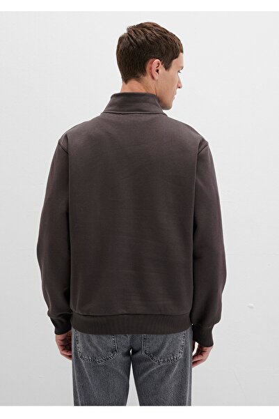 Mavi fermuarlı loose (fit bol rahat kesim) basic sweatshirt