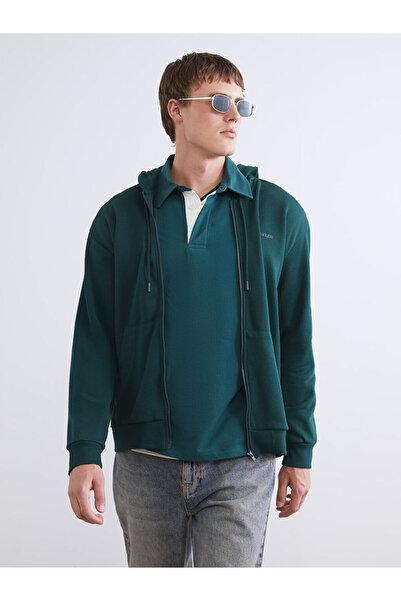 LC Waikiki Green Hooded Men's Zippered Sweatshirt