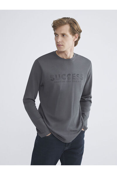 LC Waikiki Ανδρικό φούτερ Anthracite Crew Neck με τύπωμα