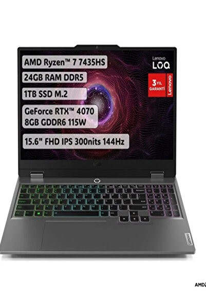 LENOVO LOQ AMD Ryzen 7 7435HS 24GB 1TB SSD RTX4070 15.6" FHD Taşınabilir Bilg...