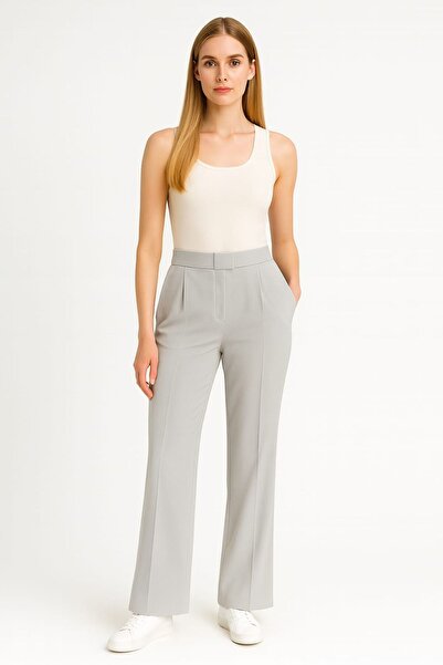 enmodaiçgiyim Promotion Price Gray Women's High Waist Lycra Velcro Closure Palazzo Wide Leg Pants