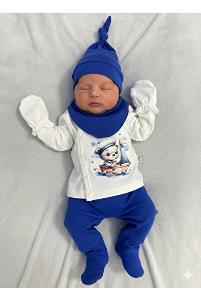 SARDA Ship Printed Baby Boy 5-Piece Hospital Discharge Set