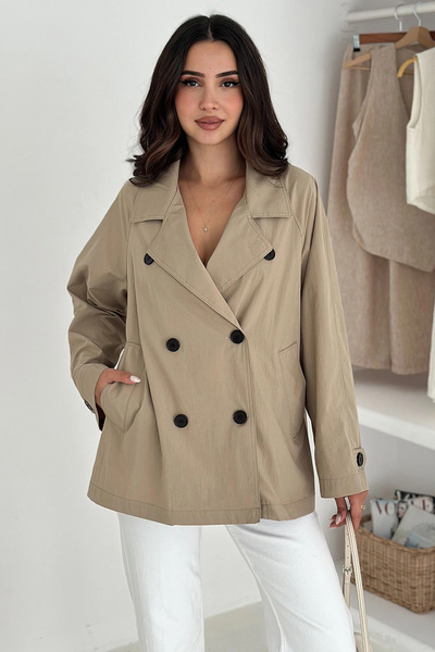 Genel Markalar Kısa Trençkot Düğmeli Taş