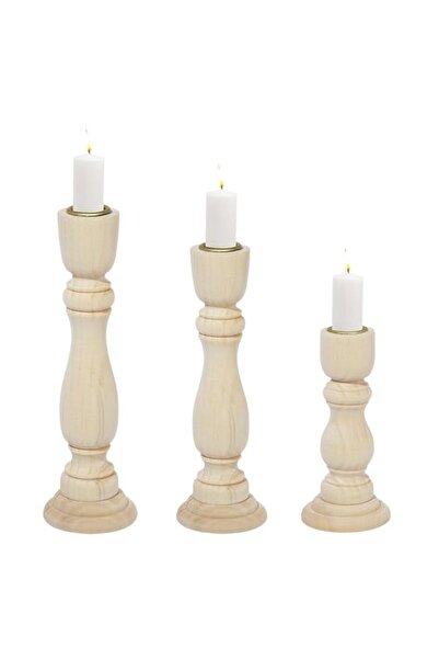 Generic 3 Pieces Wooden Candle Holders, Wooden Farmhouse Candlesticks, Unfini...