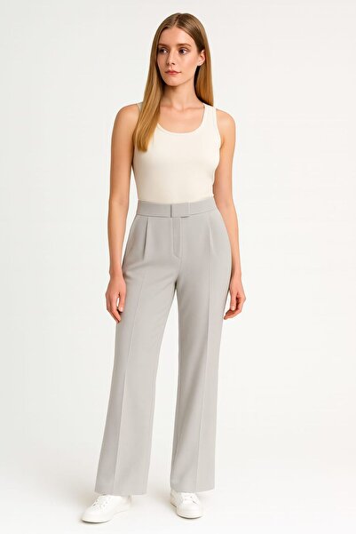 enmodaiçgiyim Promotion Price Gray Women's High Waist Lycra Velcro Closure Palazzo Wide Leg Pants