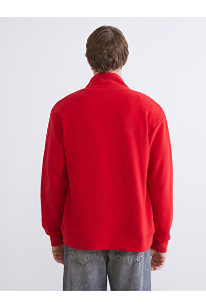 LC Waikiki Red Comfortable Fit Stand Collar Men's Zippered Sweatshirt