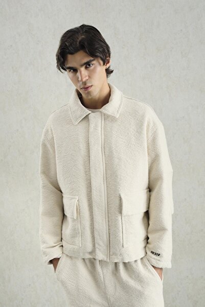 GIESTO Jacquard Patterned Beige Jacket