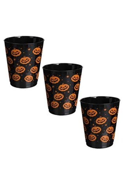 OEM Σετ Ποτήρια Πάρτι Μαύρα με Πορτοκαλί Κολοκύθες Halloween 285 ml - 3 τεμάχια