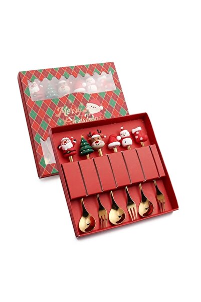 OEM Set Christmas Cutlery Stainless Steel, 3 Spoons and 3 Forks, Festive Design, Multicolor