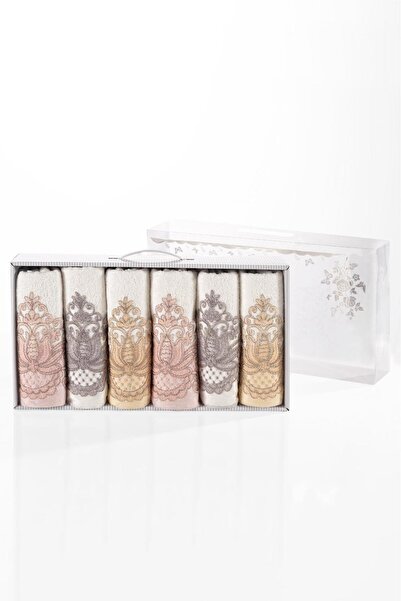 Uçkan home Набір рушників для рук і обличчя з атласу з вишивкою 50x90, 6 штук