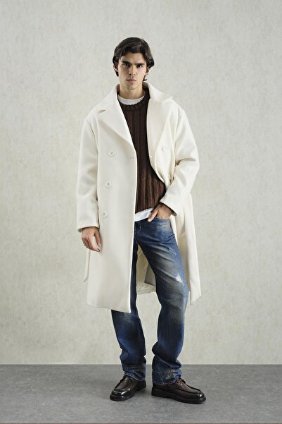 GIESTO معطف أبيض بحزام