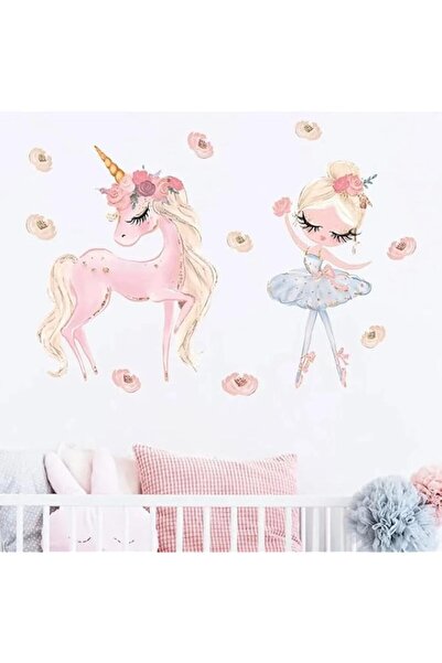 Generic Brand Pink Unicorn and Ballet Girl Wall Sticker for your girl baby nu...