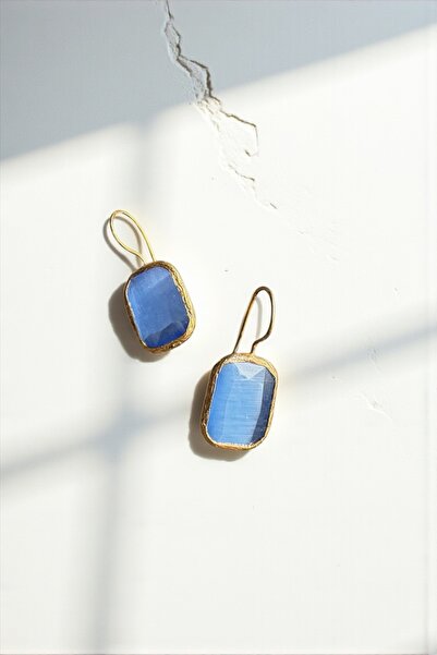 bemoreatelier Mavi Taşlı Sallantılı Küpe