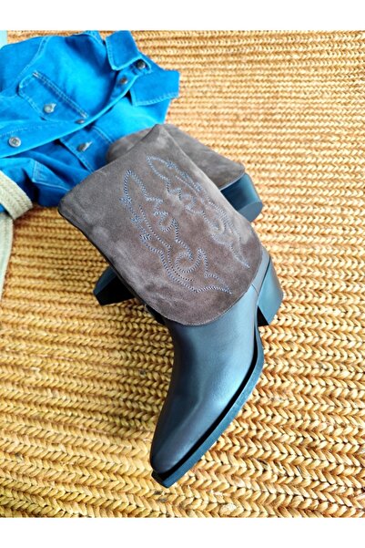 Of&Off KADIN HAKİKİ DERİ UZUN-KISA DETAYLI ÇİZME