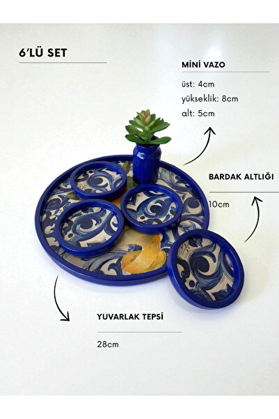 unique florya Σετ Αρμονίας Μπλε Κύματος – Στρογγυλός Δίσκος, 4 Σουβέρ & Μίνι ...