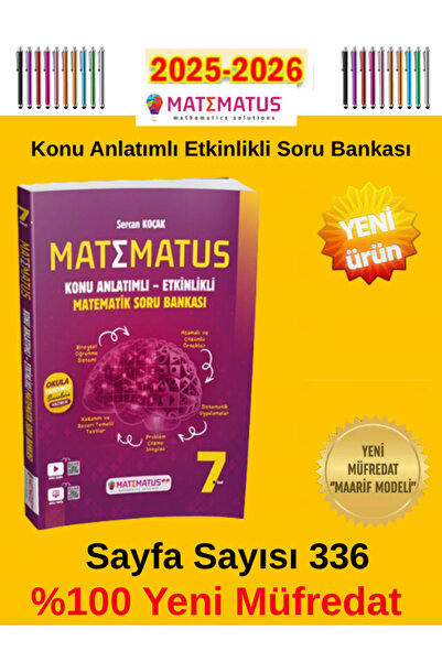 Ens Yayıncılık Matematus 7.Sınıf 2025-2026 Konu Anlatımlı -Etkinlikli-Soru Bankası Matematik (Yeni Ürün)+Kalem