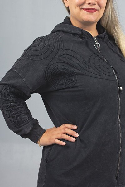 Truva XXL Plus Size 2 Thread Cotton Washed Black Hooded Sweatshirt