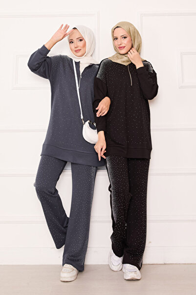 EBRUTESETTÜR Half Zippered Double Suit with Sprinkled Stones