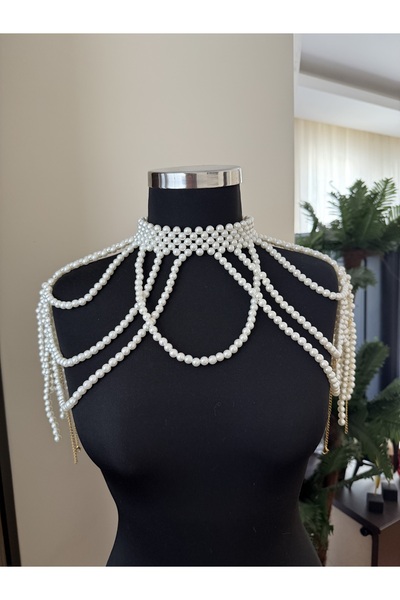 Chic Charms Krem inci boncuk el yapımı omuz zinciri omuz boyun vücut kolyesi