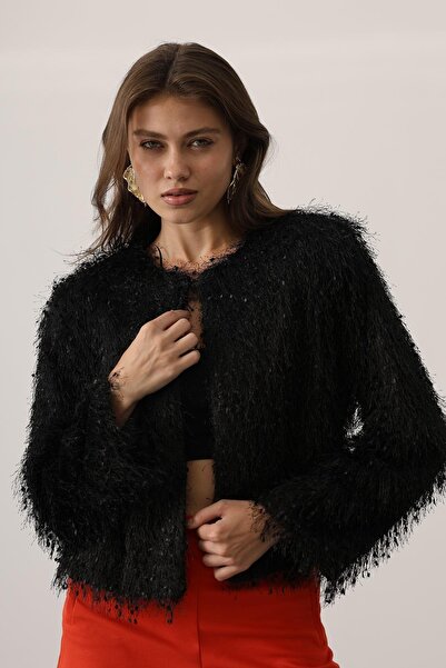 İldies store Püsküllü ışıltılı siyah ceket yeni