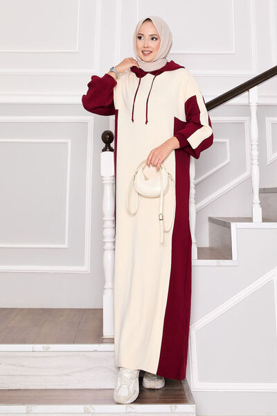 EBRUTESETTÜR Hooded Sportswear Knitwear Dress Burgundy-Ecru
