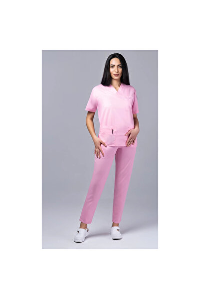 tag Costum medical din bumbac elastic pentru femei, roz