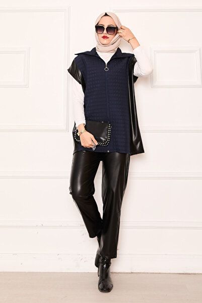 EBRUTESETTÜR طقم مزدوج من الجلد المبطن باللون الأزرق الداكن