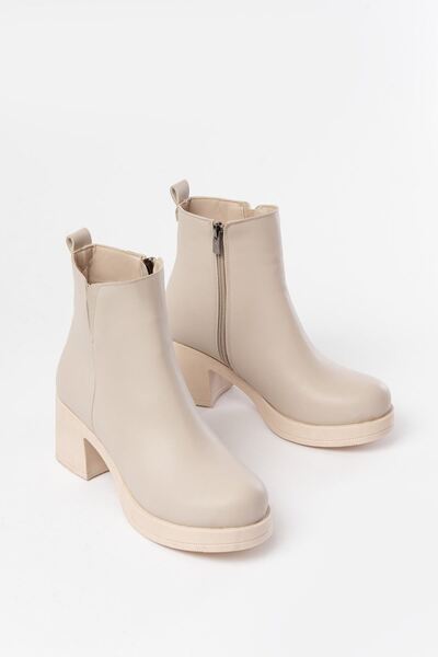 Rainon Store It Will Bring Comfort to Your Style: Beige Elastic & Zippered Thick Heeled Casual Women's Boots
