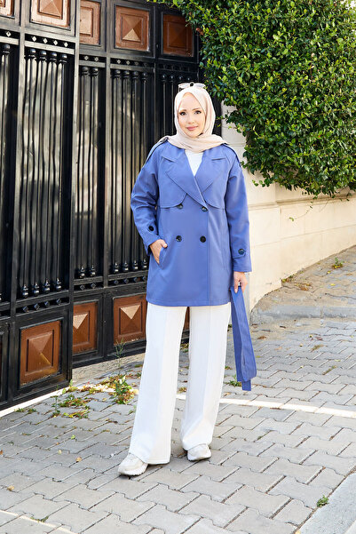 EBRUTESETTÜR Seyyar Kuşaklı Düğmeli Kısa Trençkot