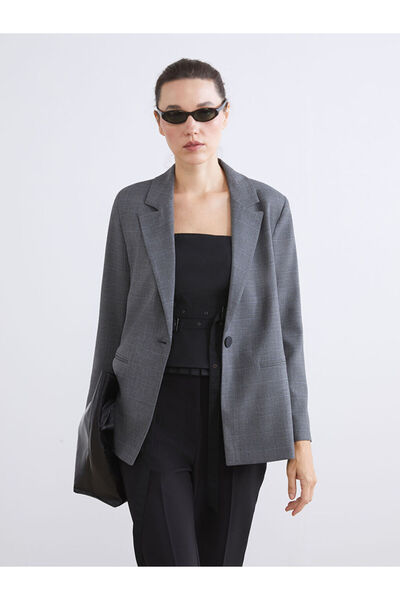 LC Waikiki Gray Plaid Women's Blazer Jacket