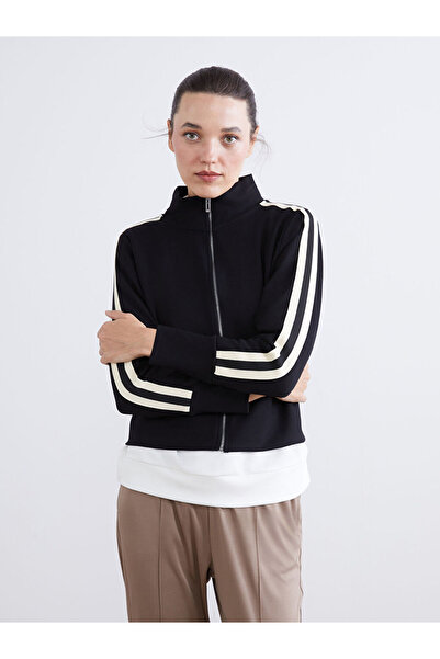 LC Waikiki Siyah Dik Yaka Kadın Fermuarlı Sweatshirt