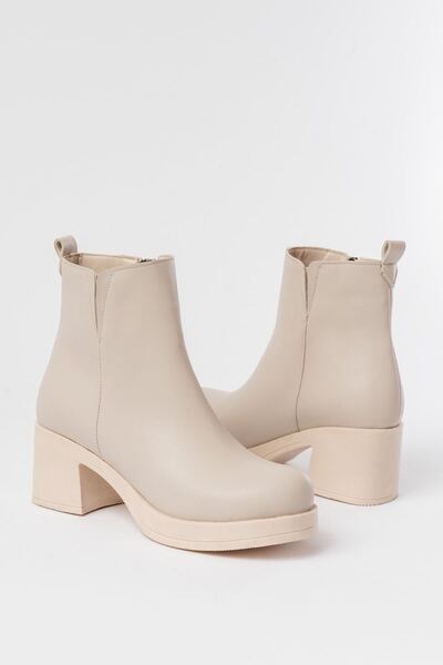 Rainon Store It Will Bring Comfort to Your Style: Beige Elastic & Zippered Thick Heeled Casual Women's Boots