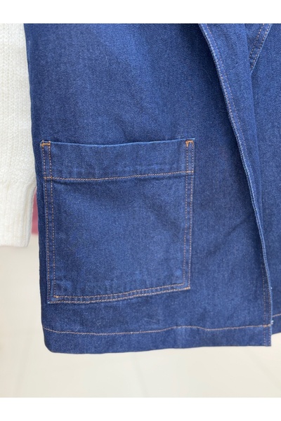 BENAHOLL Halesia Belted Double Breasted Collar Denim Vest-Xe6137 Denim Color