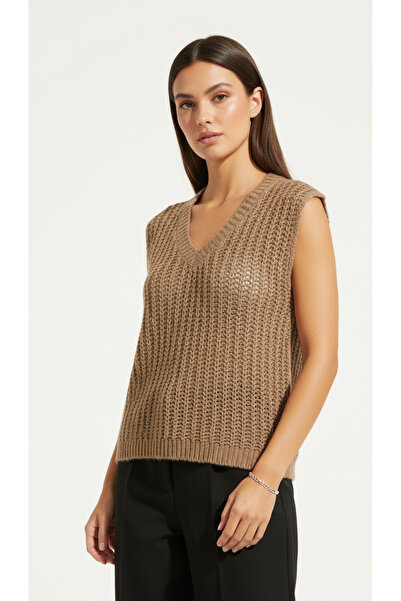 Digz fashion Kahverengi Tiftik Triko Kolsuz Kazak/Süveter