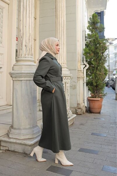 By Pommes Life Women's Belted Buttoned Long Length Cashmere Coat