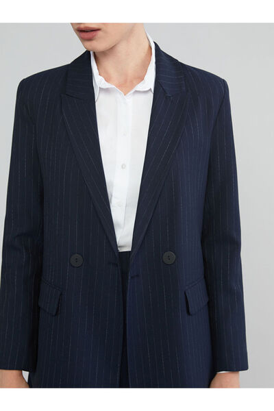 LC Waikiki Navy Blue Striped Women's Blazer Jacket