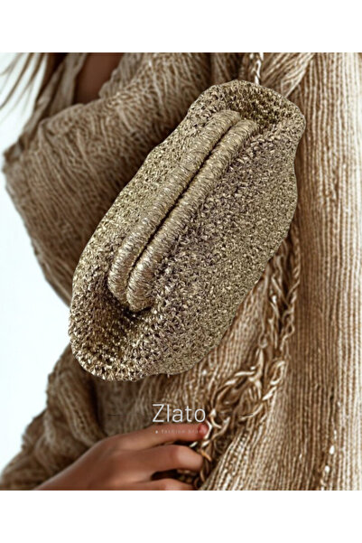 Zlato Γυναικεία χρυσή πλεκτή στο χέρι κομψή τσάντα για καθημερινές και ειδικές περιστάσεις