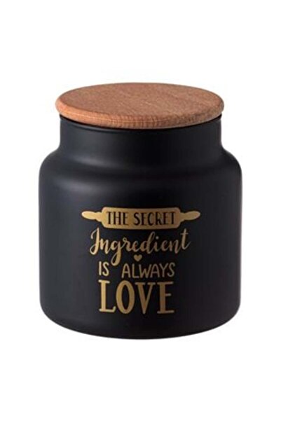 OEM Glass Jar Matte Black with Golden Message and Wooden Lid 635 ml