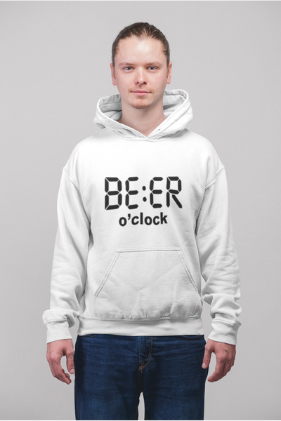 MG سترة رياضية بقلنسوة مطبوعة بعبارة 'BEER O'CLOCK' مصنوعة من القطن بأكمام طو...