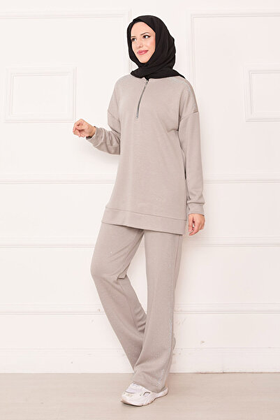 EBRUTESETTÜR Half Zippered Double Suit with Sprinkled Stones